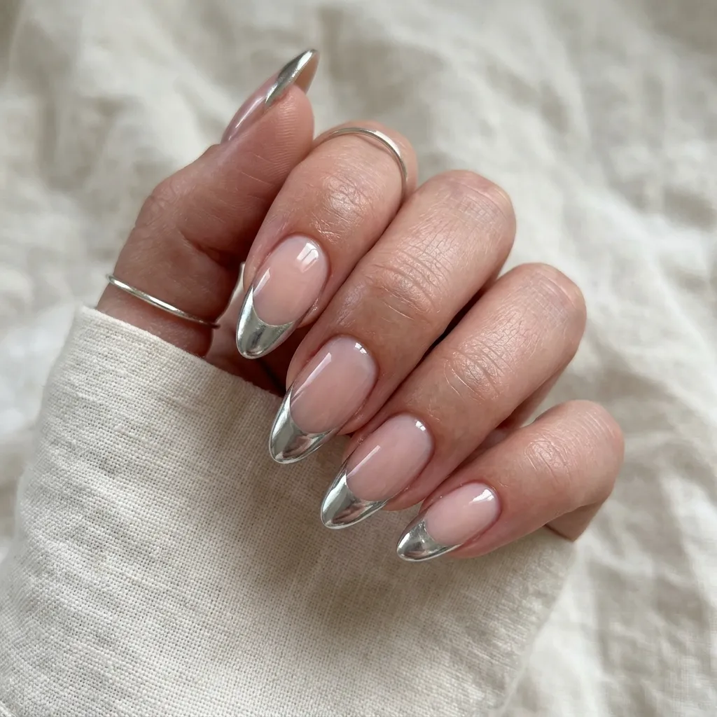 Classic Silver Chrome French Tip Nails