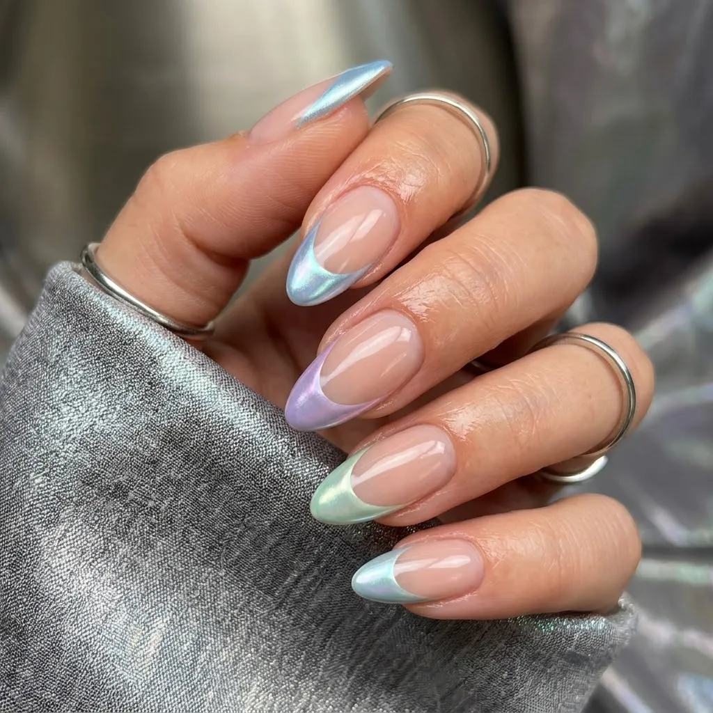 Colored Chrome French Tip Nails