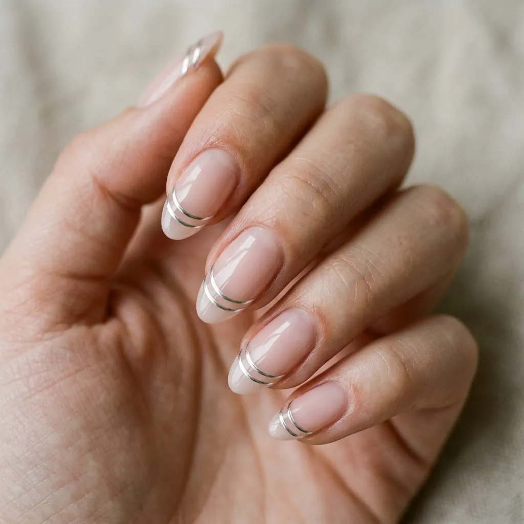 Double-Line Chrome French Tip Nails