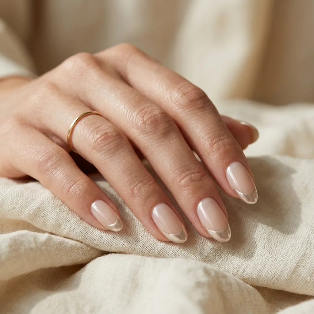 Glazed Nude Chrome French Tip Nails