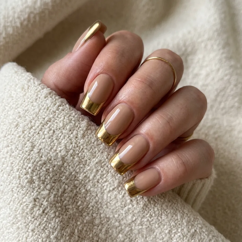 Gold Chrome French Tip Nails