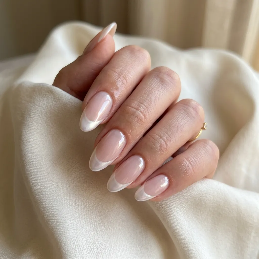 Pearl White Chrome French Tip Nails