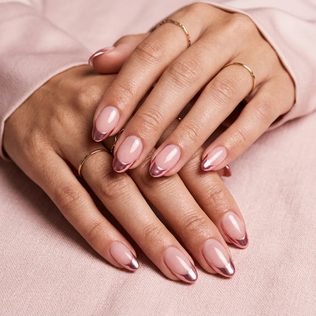 Pink Chrome French Tip Nails