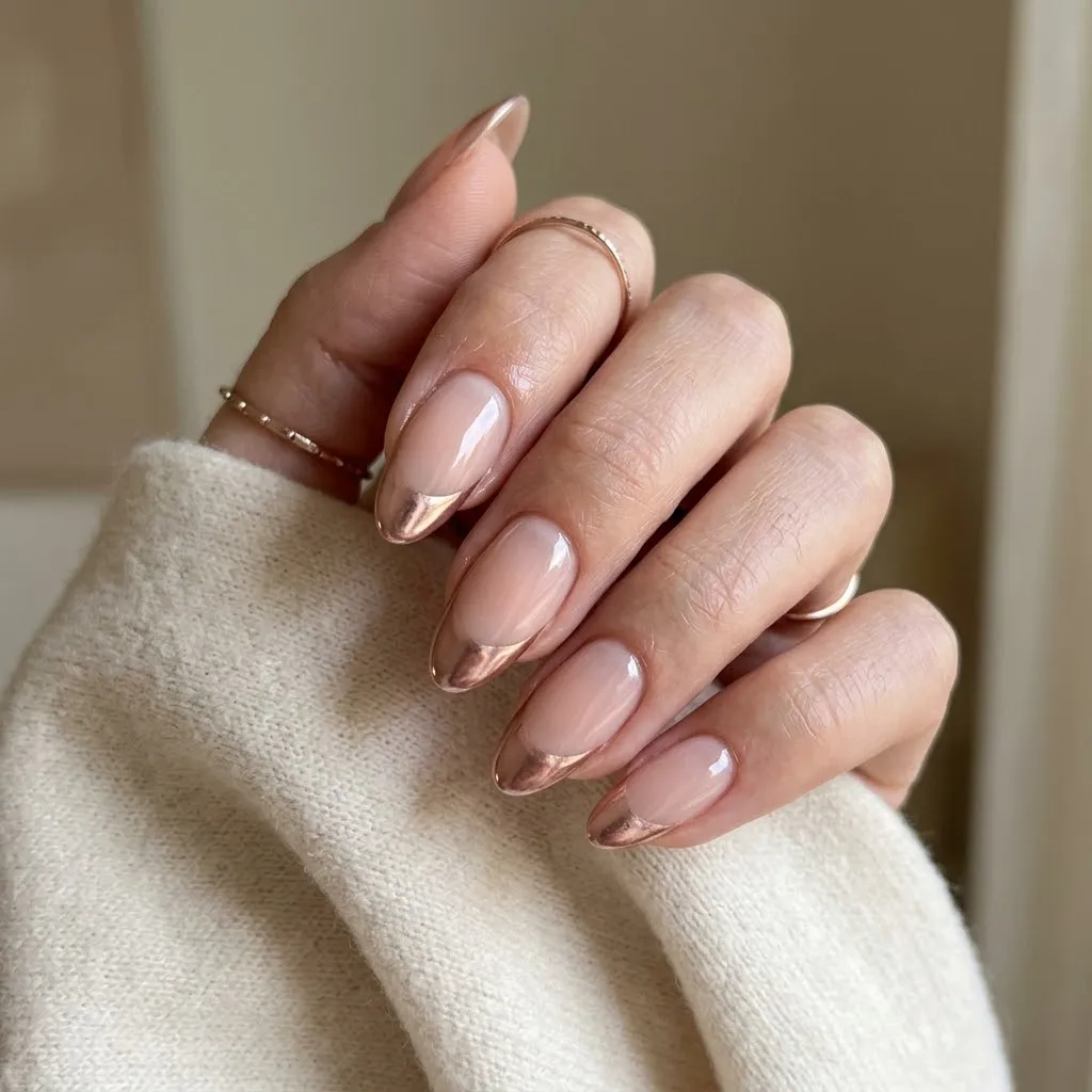 Rose Gold Chrome French Tip Nails