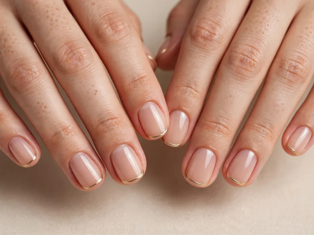 Short gold French tip nails on short squoval nails