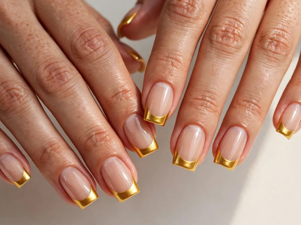 Bright yellow gold French tip nails on medium square nails